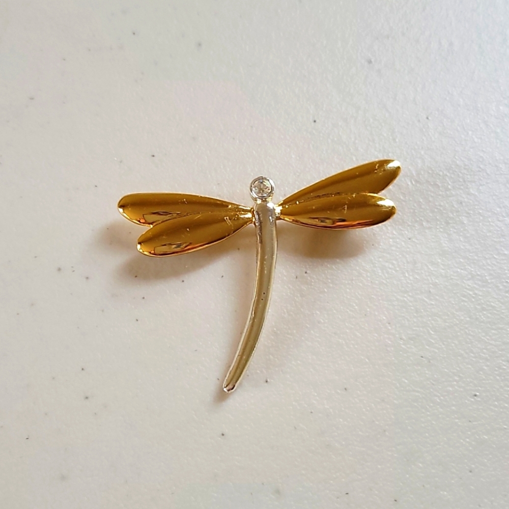 Designer Signed Mi Dragonfly Brooch Pin Crystal